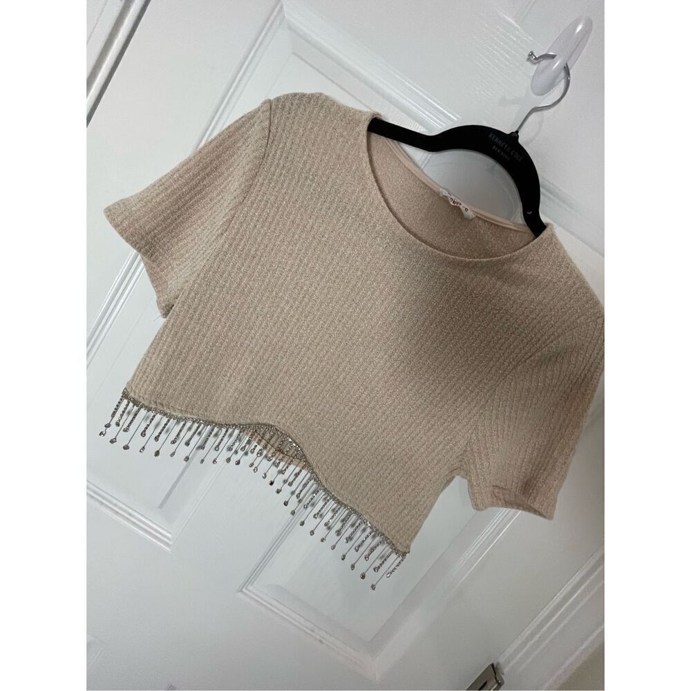 GeeGee woman’s jeweled crop top small tan